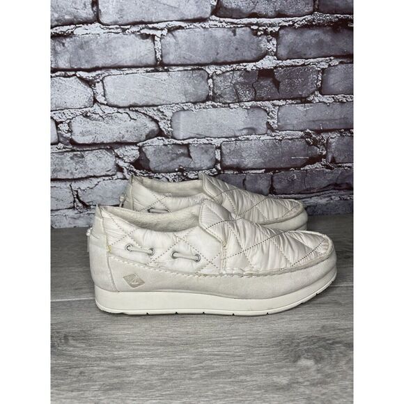 Sperry Moc-Sider Ivory Nylon Flatform Quilted SlipOn Boat Shoes Men 7.5M US/40EU - Picture 3 of 16
